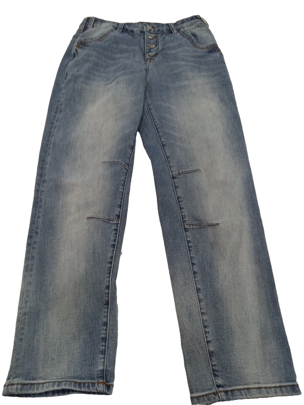 Flamingals Exposed Button Fly Jeans Womens Size Small Medium Wash Stretch Denim